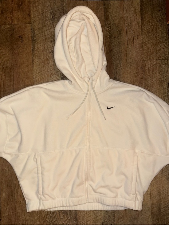 Nike Jackets & Blazers - Nike Cream Cropped Zip Hoodie with Black Swoosh